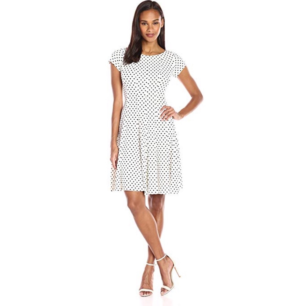 Polka Dot Short Sleeved Fit and Flare Dress